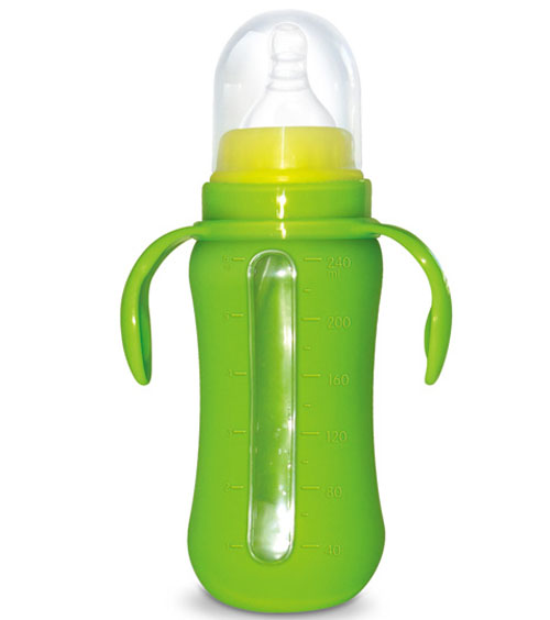 Babykin(貝沁)玻璃+硅膠套標(biāo)口弧形奶瓶240ML