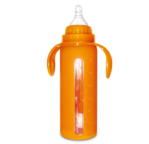 Babykin(貝沁)玻璃+硅膠套標(biāo)口直身奶瓶240ML