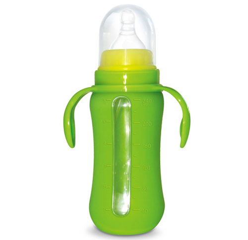 Babykin(貝沁)高硼硅玻璃+硅膠套標(biāo)口弧形奶瓶140ML
