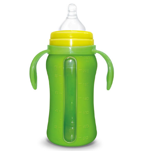 Babykin(貝沁)高硼硅玻璃+硅膠套寬口弧形奶瓶260ML