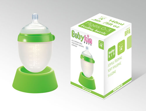Babykin(貝沁)硅膠超寬口奶瓶140ml綠色