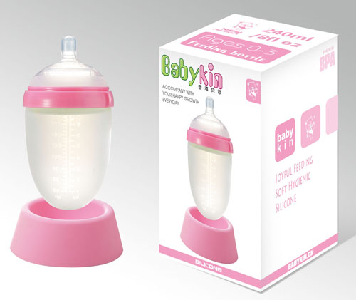 Babykin(貝沁)硅膠超寬口奶瓶粉色240ml