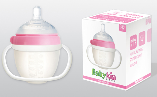 Babykin(貝沁)硅膠超寬口奶瓶粉色140ML