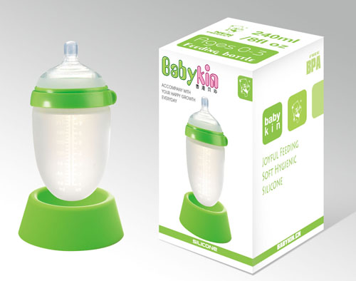 Babykin(貝沁)硅膠超寬口奶瓶綠色240ml