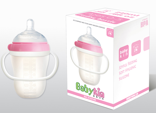 Babykin(貝沁)硅膠超寬口奶瓶240ML粉色
