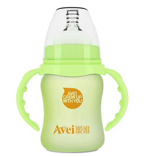 噯唯寬口帶柄自動(dòng)感溫防護(hù)玻璃奶瓶(150ml)