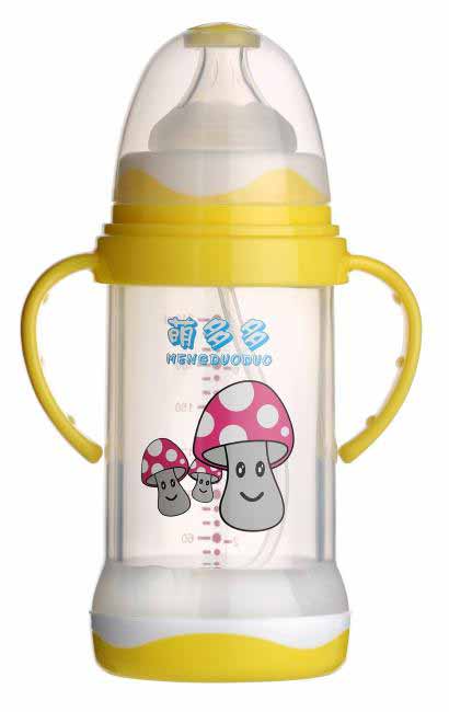 萌多多寬口直身晶鉆玻璃150ml全防護(hù)自動奶瓶(黃色)