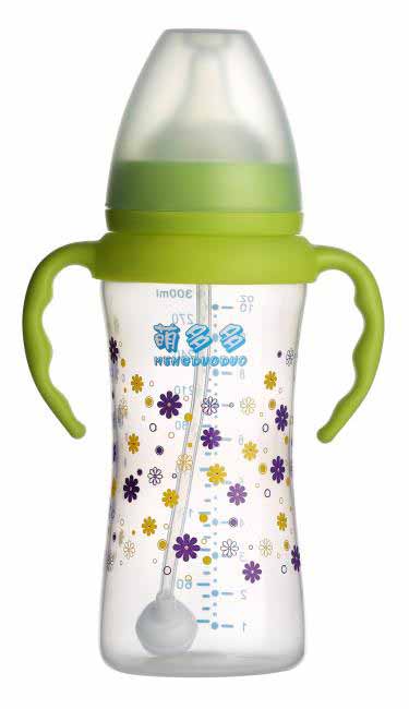 萌多多PP寬口300ml單色自動奶瓶綠色