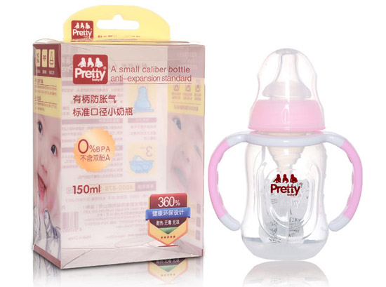 prettybaby有柄防脹氣標準口徑小奶瓶150ML