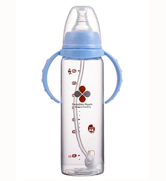 Happy100標(biāo)準(zhǔn)口徑帶手柄奶瓶藍(lán)色