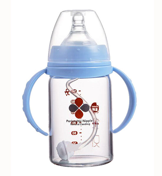 Happy100寬口玻璃奶瓶藍色