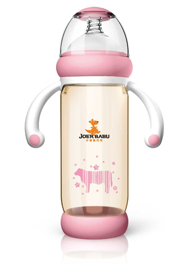 小袋鼠巴布PPSU防燙自動(dòng)寬口奶瓶300ml粉色