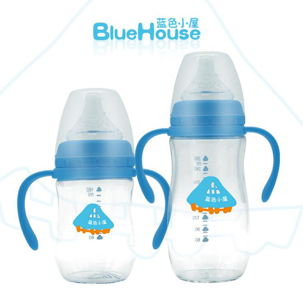 藍(lán)色小屋寬口玻璃香檳奶瓶