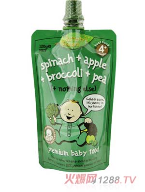 葉子嬰兒果泥(菠菜、蘋果、椰菜和豌豆)